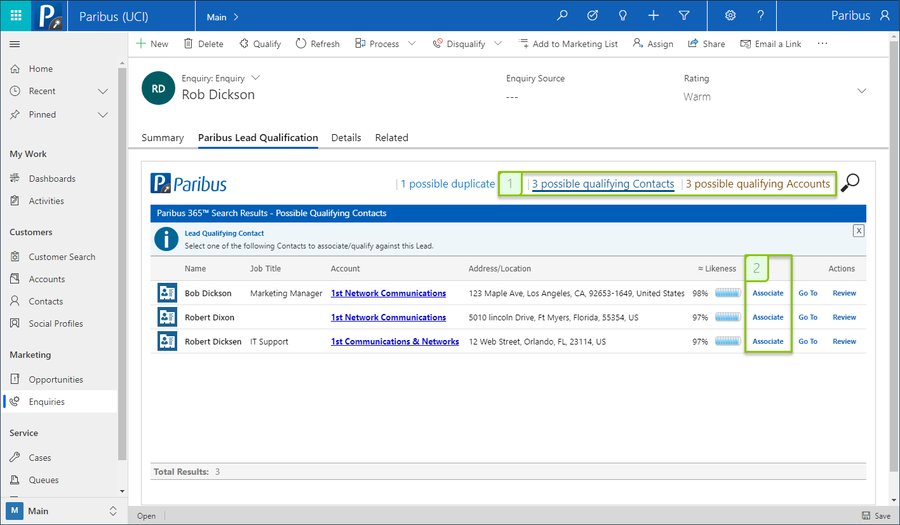 Paribus 365™ Smart Entity Lookups for Dynamics 365 CRM